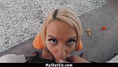 Little Stepsister Gives Stepbrother Hot Sloppy Blowjob In Cowgirl And Doggystyle!