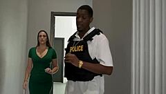 The MILF is fucking the detective right in her bedroom, tits bouncing everywhere.