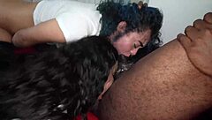 Double puerto rican milf threesome with big black cock sucking and bent over fucking