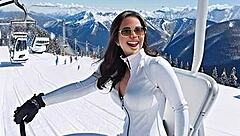 weekend at ski resort, jerking off in snow.