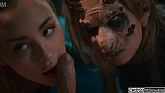 Cock Hungry Demon Waits In Basement For Petite Pussy Fucking And Blowjob In 3some