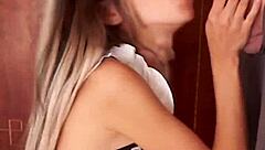 Skinny Blonde Maid Candie Cross Polishes Cock On Knees