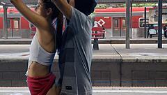 couple fucking in the train terminal in public, so hot