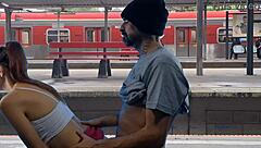 couple fucking in the train terminal in public, so hot