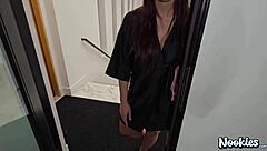 Caught peeping? This MILF gives a hardcore blowjob with big tits in POV.