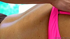 granny indulges in young guy's cum with suggestive touches