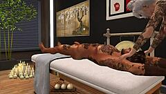 Lucas Gets A Relaxing Massage From Tattooed Babe In The Bedroom With Close Up