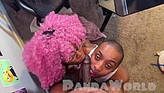 Two ebony sluts deepthroat big black cocks in foursome.