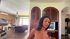 hot brunette latina with natural boobs performs extreme rimjob and blowjob in pov