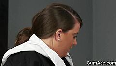 Peculiar peach receives facial cumshot and gulps it all