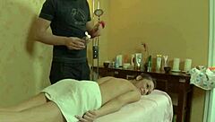 Sexy Brunette Gets Massage And Blowjob