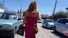 Nippleringlover kinky mother flashes pierced nipples and pussy on public street