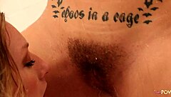 Fucking blonde's wet pussy in shower