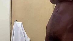 Raw scene of busting nut on big black cock in public bathroom toilet