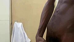 Raw scene of busting nut on big black cock in public bathroom toilet