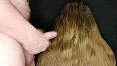 Taboo cum on stepmom's long hair