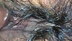 Thick hairy pussy bitch gets wet nipples sucked while riding cock