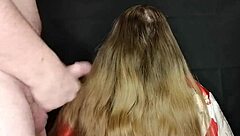 Taboo cum on stepmom's long hair
