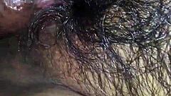 Thick hairy pussy bitch gets wet nipples sucked while riding cock