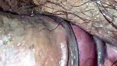 Thick hairy pussy bitch gets wet nipples sucked while riding cock