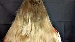 Taboo cum on stepmom's long hair