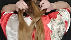 Taboo cum on stepmom's long hair