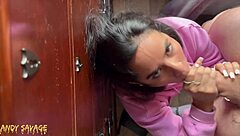 Happy latina girlfriend sucks boyfriend's cock for facial