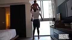 Petite big titty slut blows and deepthroats huge black cock outdoors