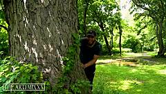 Hot yoga in the woods with uptown bunny