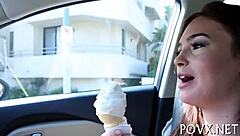 Porn model Jodi Taylor gives sloppy blowjob and gets fucked rough in pov