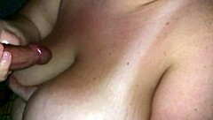 Wife Gives Slow Motion Handjob with Natural Big Tits Out