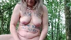 milf slave bent over for doggystyle in forest
