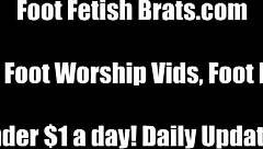 Detailed sucking of her sweet little pink toes in fetish scene