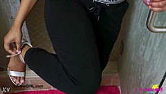 stunning bronze skin model took a shower after her casting session.