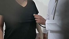 Indian doctor sensually examines sexy housewife's big boobs in hospital setting with care.