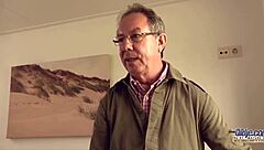 Hot sexy blonde sucks old man cock deep in tight pussy then swallows cum