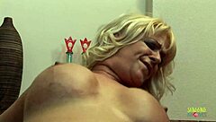 This old guy still has a working dick. He plugs up the busty blonde milf's anal hole with blowjob and cumshot on her fake tits.