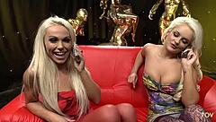 What if lesbian blondes accept a request over the phone to pound wet cunts with sex toys?