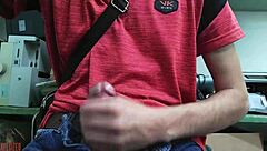 this skinny amateur with small waist masturbates solo at desk. she handles huge cock toy in homemade video.