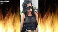 curly brunette jade teases with wet lingerie close up