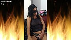 curly brunette jade teases with wet lingerie close up