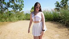 Petite Amateur Rides Cowgirl And Doggystyle On First Date Outdoors