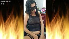 curly brunette jade teases with wet lingerie close up