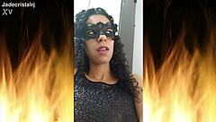 curly brunette jade teases with wet lingerie close up