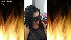 curly brunette jade teases with wet lingerie close up