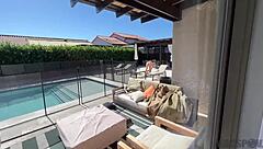 petite blonde neighbor krissy knight takes monster cock doggystyle outside by the pool