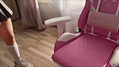 Hot cute blonde gamer takes cock in tight pussy with doggystyle fucking and cum on ass