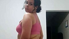 Suggestive chubby Latina prostitute dances sexy, strips naked, and thrusts her fat ass in POV