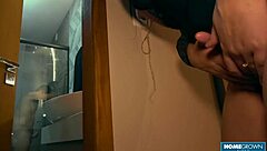 scarlett taylor gets excited watching naomi sucking a hot dude's cock in the shower before they join in