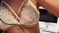 Backstage romp with busty latina model in lingerie for vertical pov action